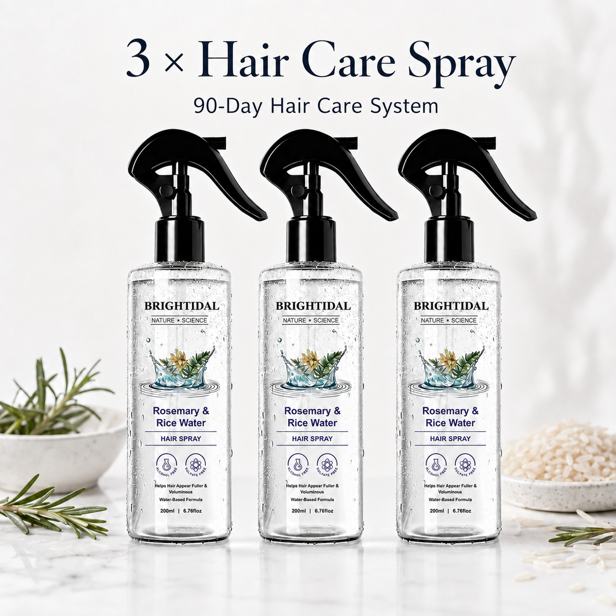 Rosemary & Rice Water Hair Care Spray – Lightweight Leave-In Mist for Soft, Smooth & Shiny-Looking Hair