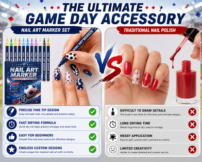 12 vibrant fan-edition nail art pens. Fast-drying — no UV lamp needed